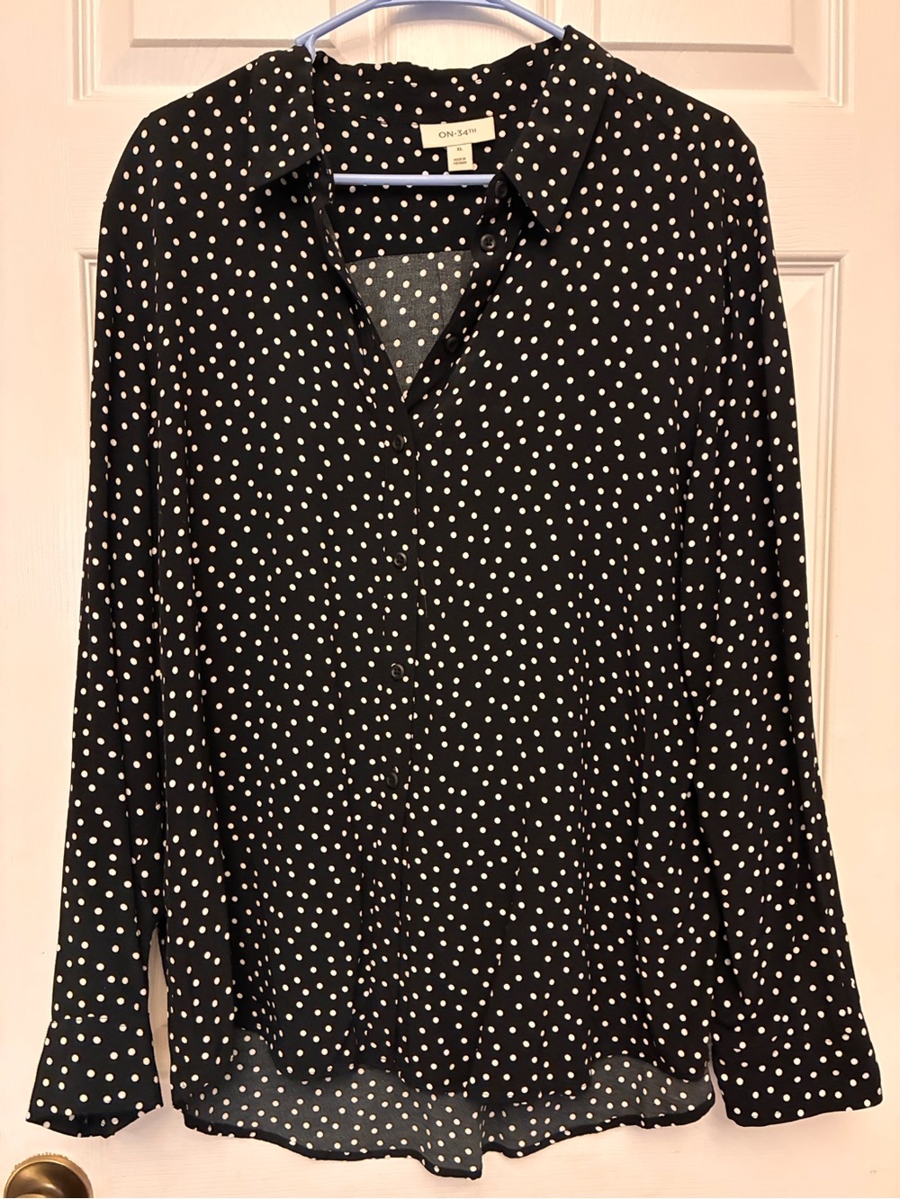 Black Polka Dot Button-Up Blouse XL